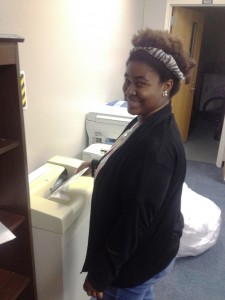 Summer Intern Tabia Castle, a rising senior at West Ashley HS, is enjoying her work in the CCSD Department of Federal Programs. 
